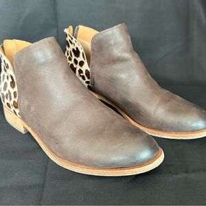 Kork-Ease Brown Ankle Booties with Leopard Accent